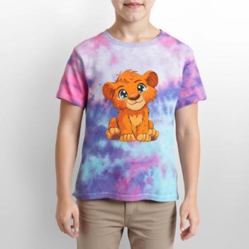 Sweet Cartoon Lion Cub with Big Innocent Eyes - Kid's Tie Dye T-Shirt