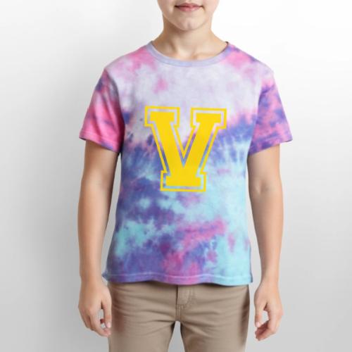 Letter V – Capital Athletic Alphabet Monogram - Kid's Tie Dye T-Shirt