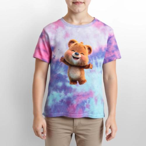 Joyful Baby Bear with Arms Up - Kid's Tie Dye T-Shirt