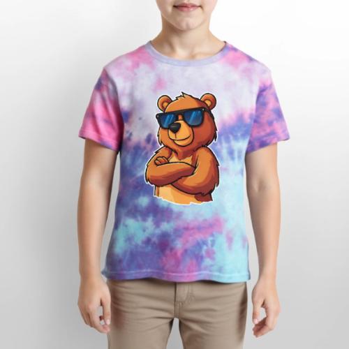 Cool Bear Sunglasses Cartoon Design - Kid's Tie Dye T-Shirt
