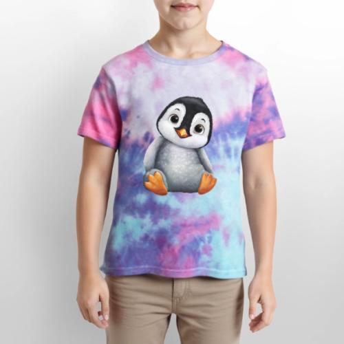Innocent Penguin Sitting - Kid's Tie Dye T-Shirt