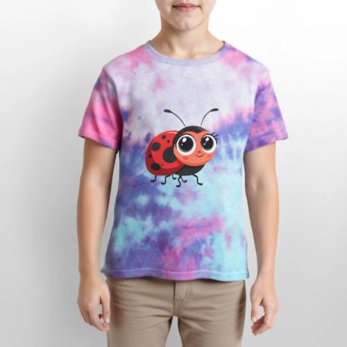 Cute Cartoon Ladybug Full of Joy - Kid's Tie Dye T-Shirt