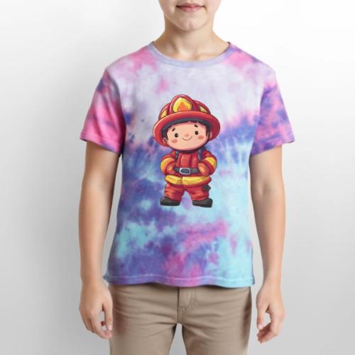 Friendly Firefighter Hero - Kid's Tie Dye T-Shirt