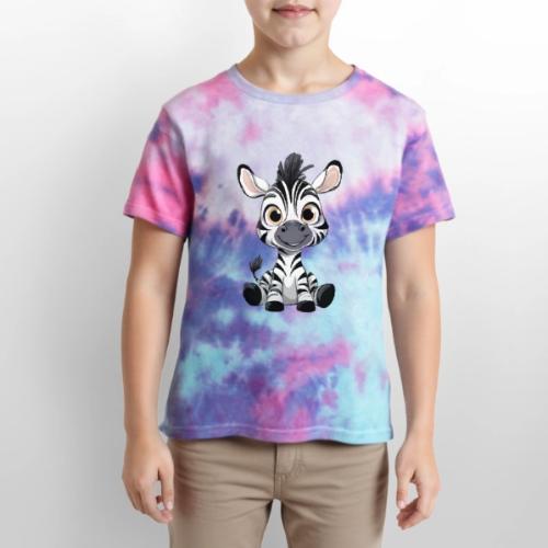 Adorable Cartoon Baby Zebra with Innocent Eyes - Kid's Tie Dye T-Shirt