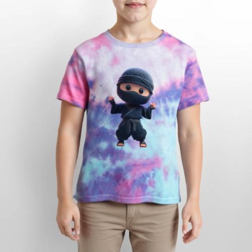 Cute Cartoon Ninja Toddler in Fight Pose - Kid's Tie Dye T-Shirt