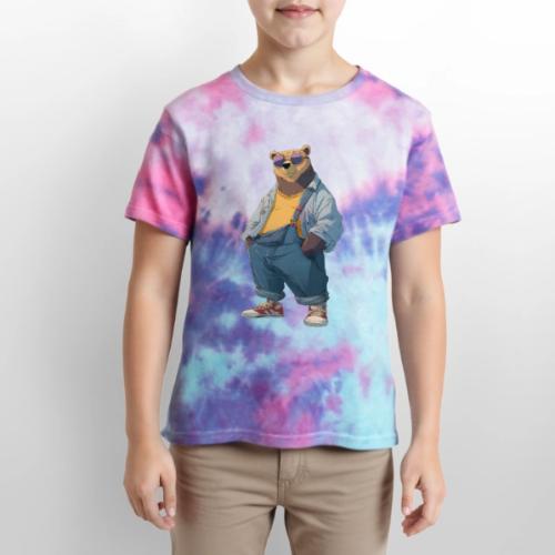 Fashion Streetwear Bear Cartoon Art - Kid's Tie Dye T-Shirt