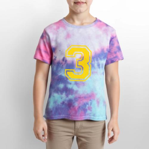 Number 3 in a classic athletic collegiate font - Kid's Tie Dye T-Shirt