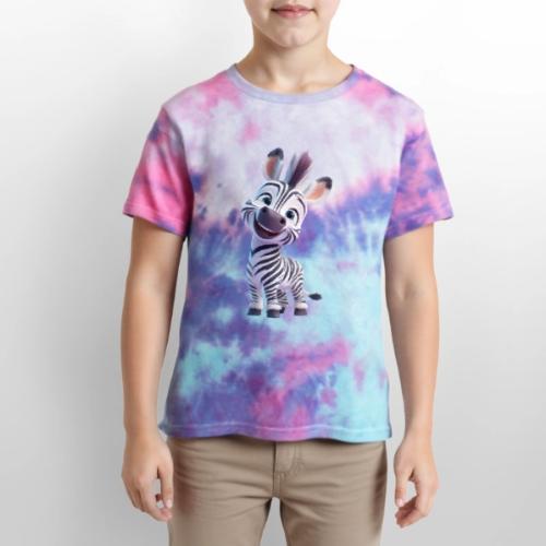 Playful 3D Baby Zebra Smiling Brightly - Kid's Tie Dye T-Shirt