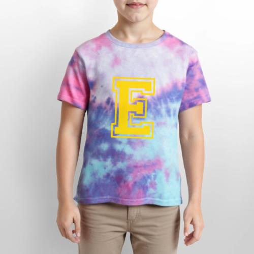 Letter E – Capital Athletic Alphabet Monogram - Kid's Tie Dye T-Shirt