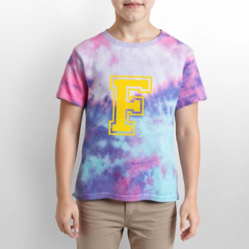 Letter F – Capital Athletic Alphabet Monogram - Kid's Tie Dye T-Shirt