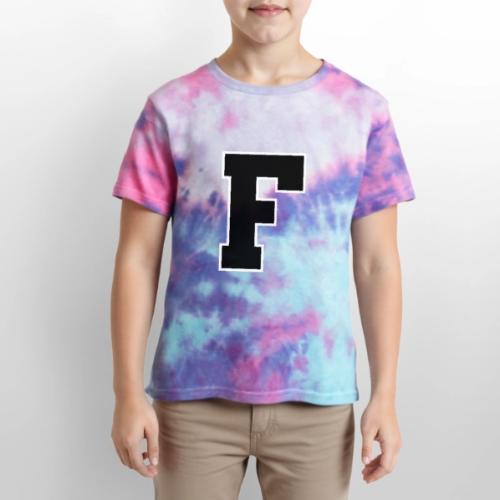 Varsity Letter F Athletic Monogram - Kid's Tie Dye T-Shirt