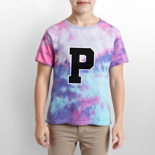 Varsity Letter P Athletic Alphabet Design - Kid's Tie Dye T-Shirt
