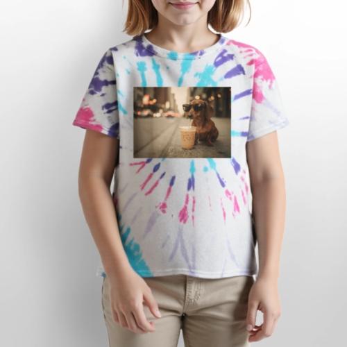 Funny Dachshund Iced Coffee Lover Tee - Kid's Tie Dye T-Shirt