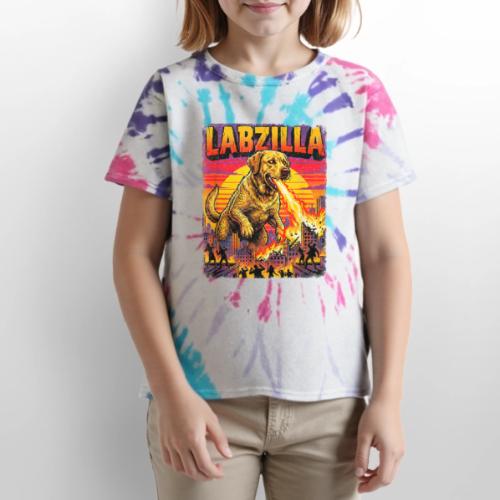 Labzilla Giant Yellow Labrador Monster Tee - Kid's Tie Dye T-Shirt