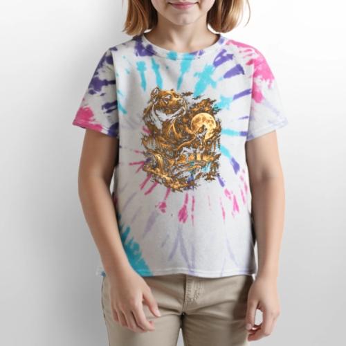 Pit Bull Howling Moon Fantasy Forest Tee - Kid's Tie Dye T-Shirt