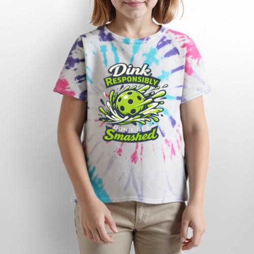 Dink Responsibly Don’t Get Smashed Pickleball Art - Kid's Tie Dye T-Shirt