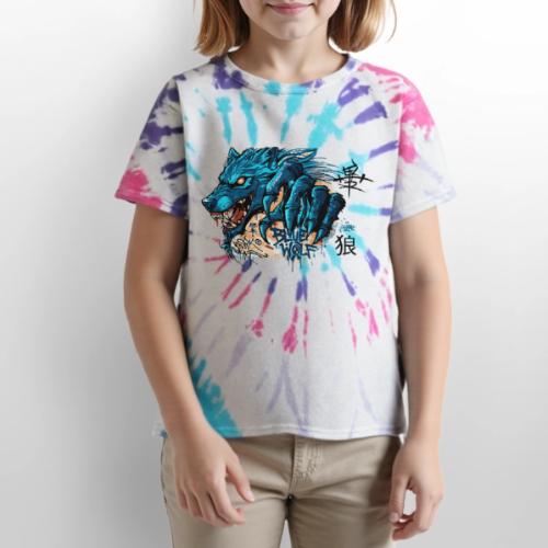 Blue Wolf Graffiti Street Art - Kid's Tie Dye T-Shirt