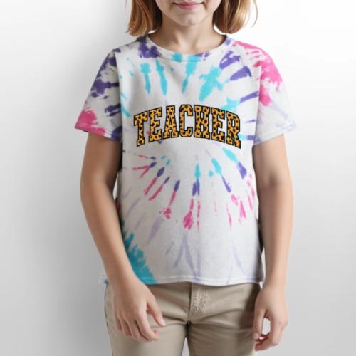Leopard Print Teacher Typography - Kid's Tie Dye T-Shirt