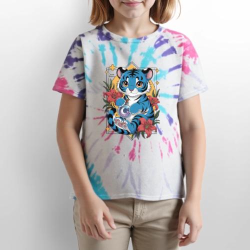 Mystic Blue Tiger Anime Potion Design – Cute tiger - Kid's Tie Dye T-Shirt