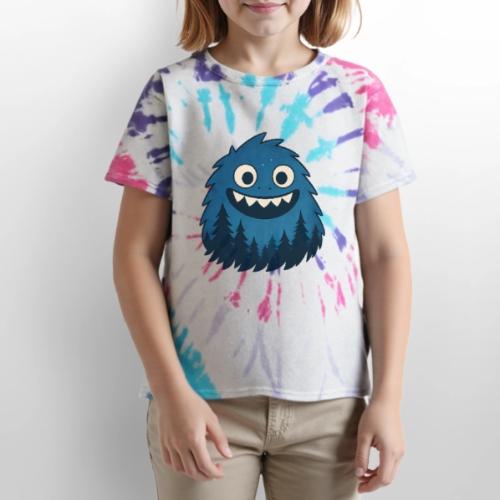 Whimsical Blue Forest Monster – Cute Cartoon Night - Kid's Tie Dye T-Shirt