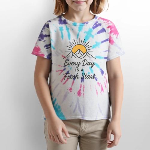 Inspirational Mountain Sunrise Motif - Kid's Tie Dye T-Shirt