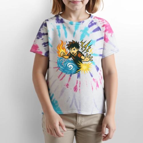 Anime Elemental Warriors | Fire, Water, Lightning - Kid's Tie Dye T-Shirt