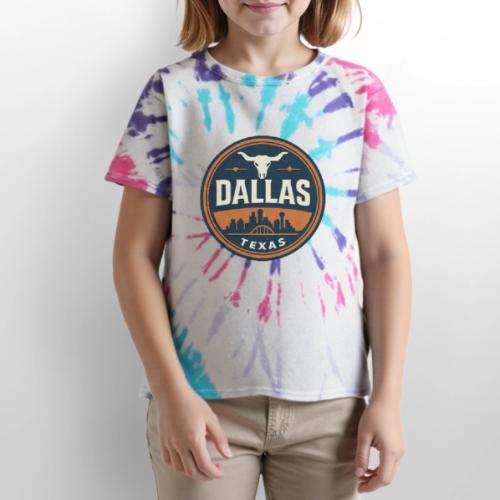 Vintage Dallas Texas Western Skyline Retro Cowboy - Kid's Tie Dye T-Shirt