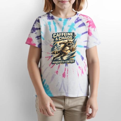 Funny Caffeine Chaos Raccoon Coffee Lover Morning - Kid's Tie Dye T-Shirt