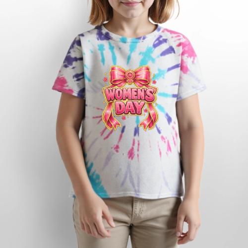 Cute Pink Bow Women’s Day Feminist Symbol - Kid's Tie Dye T-Shirt
