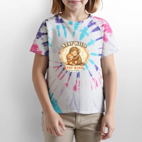 Stay Wild Stay Kind Punch Monkey Hug - Kid's Tie Dye T-Shirt