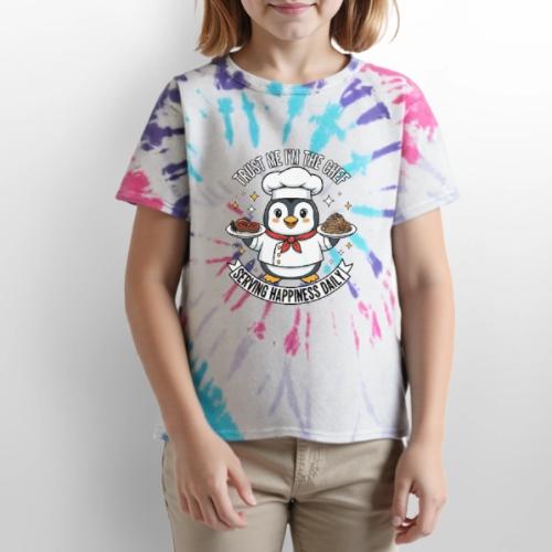 cute Penguin Chef-Funny Cartoon Daily Happiness - Kid's Tie Dye T-Shirt
