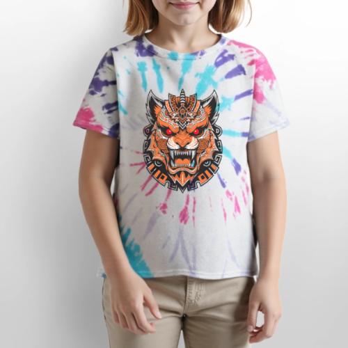 Tribal Demon Wolf Mask - Kid's Tie Dye T-Shirt