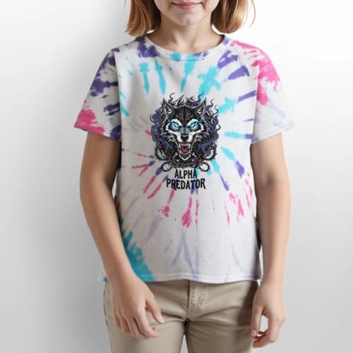 Alpha Predator Wolf Fierce Neon Eyes - Kid's Tie Dye T-Shirt
