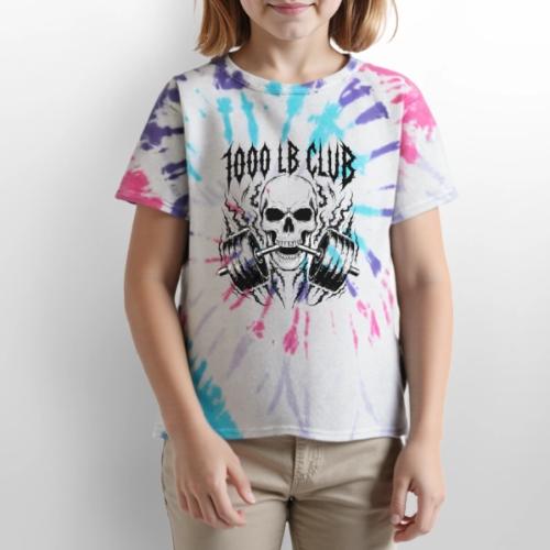 1000 LB Club Skull Barbell Powerlif - Kid's Tie Dye T-Shirt