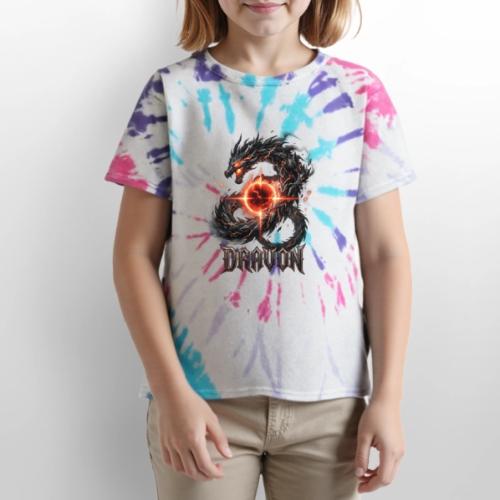 Dravon Fire Dragon Dark Fantasy Graphic T-Shirt - Kid's Tie Dye T-Shirt