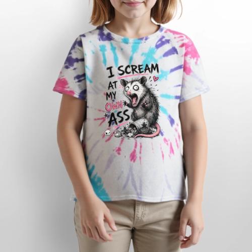 Funny Opossum Screaming Graphic Tee - Kid's Tie Dye T-Shirt