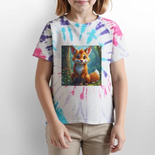 Magical fantasy fox in enchanted forest scene - Kid's Tie Dye T-Shirt