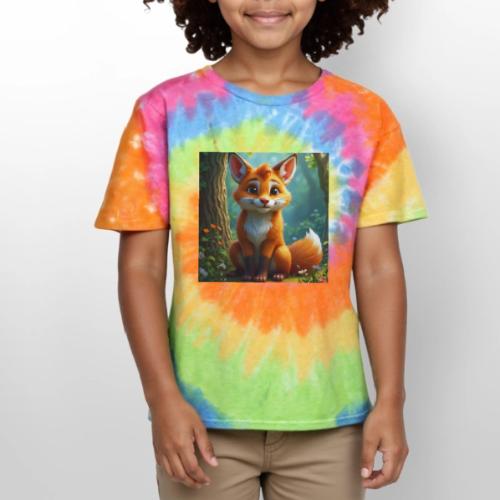 Magical fantasy fox in enchanted forest scene - Kid's Tie Dye T-Shirt