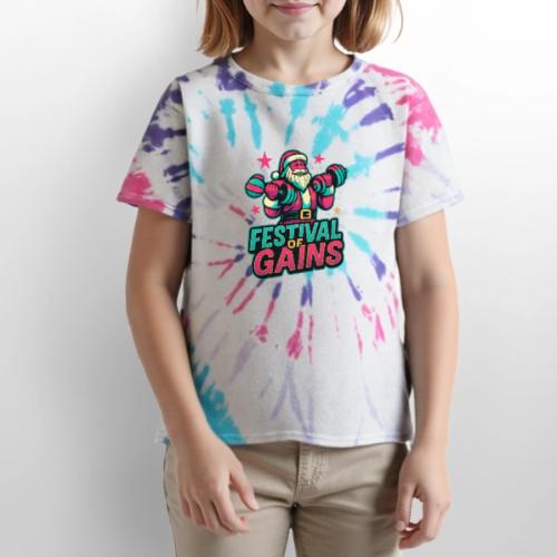 Festival of Gains Funny Gym Santa Christmas - Kid's Tie Dye T-Shirt