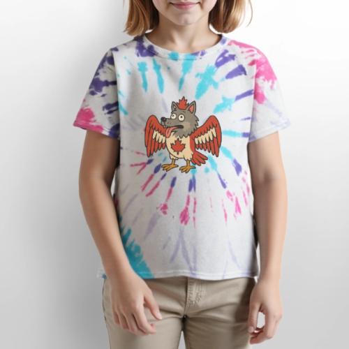 Maple-Mad Wolfbird – Quirky Canadian Creature - Kid's Tie Dye T-Shirt