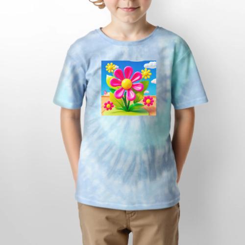 Pink Floral Peace | Sky & Nature Design - Kid's Tie Dye T-Shirt