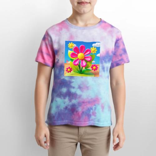 Pink Floral Peace | Sky & Nature Design - Kid's Tie Dye T-Shirt