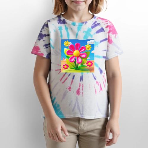 Pink Floral Peace | Sky & Nature Design - Kid's Tie Dye T-Shirt