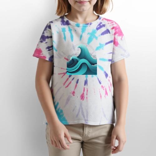 Dynamic Ocean Wave Illustration - Kid's Tie Dye T-Shirt