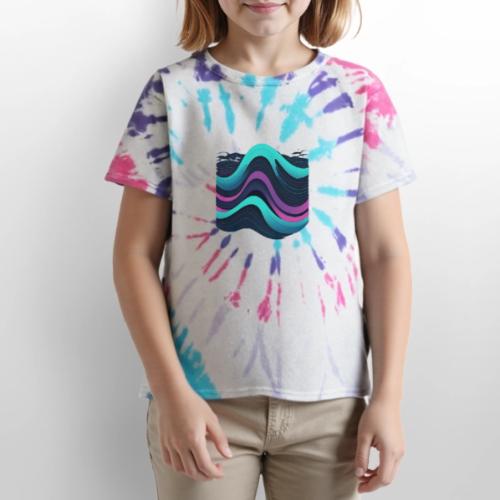 Abstract Wavy Ocean Pattern - Kid's Tie Dye T-Shirt