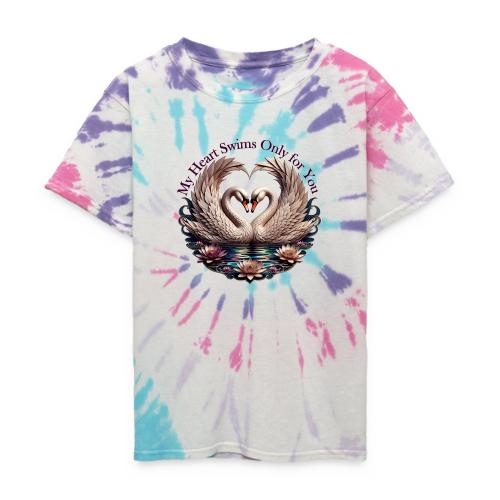 My Heart Swims Only for You Swan Heart T-Shirt - Kid's Tie Dye T-Shirt