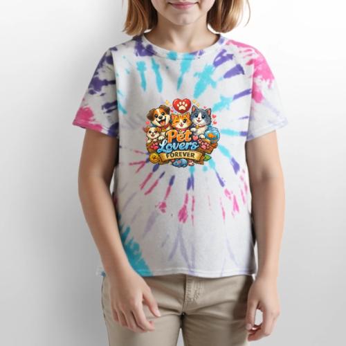 Pet Lover Forever Cute Cats & Dogs - Kid's Tie Dye T-Shirt