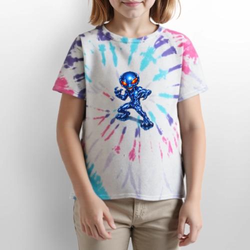 Angry Blue Alien - Kid's Tie Dye T-Shirt