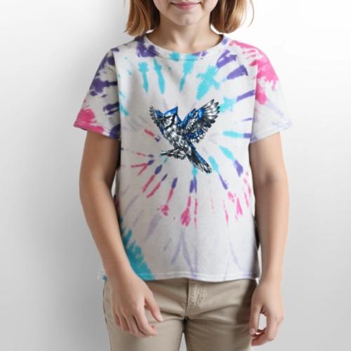 Silver Blue Jay Open Wing Perch - Kid's Tie Dye T-Shirt