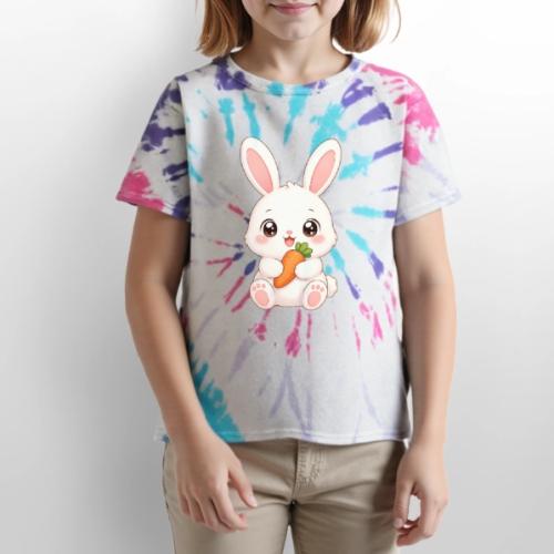 Cute Bunny Rabbit Holding Carrot – Kawaii Easter - Kid's Tie Dye T-Shirt